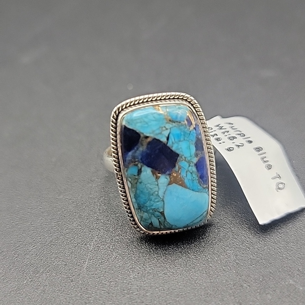 Pyrite Blue Apatite Turquoise Size 9 Sterling Silver Open Back Women's Ring 439